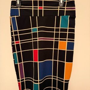 LuLaRoe Black Pencil Skirt with Multicolor Grid Blocks
